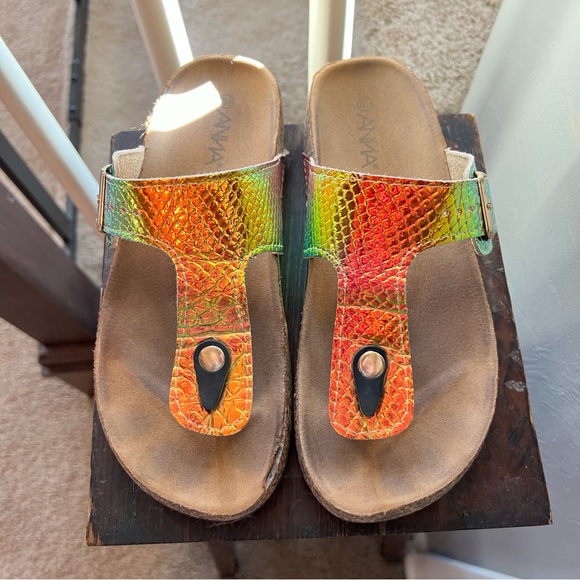 Mermain Unicorn Cork Buckle Thong Sandals ANNA 8.5 - Picture 1 of 11